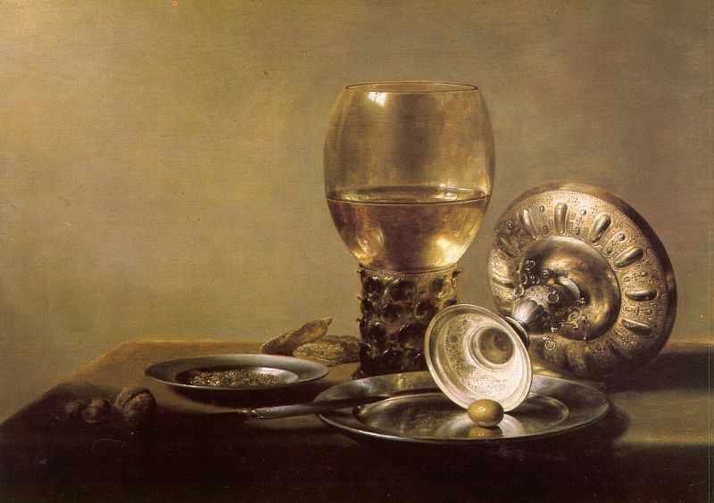 Unknown Still Life with Wine Glass and Silver Bowl